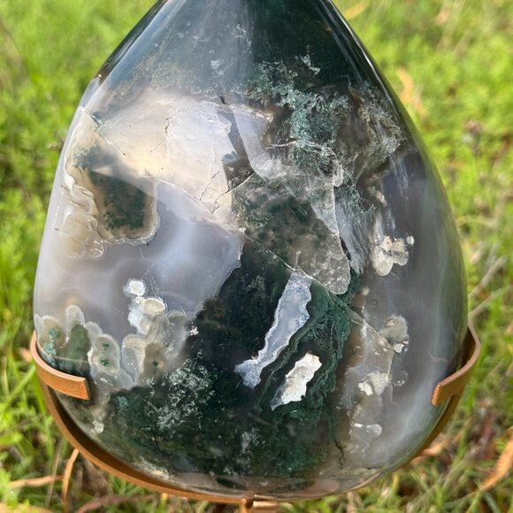 Rare Moss Agate Tear Drop Druzy Crystal 7lbs 2.2oz Earth Land Water Natural Geod - Picture 5 of 15